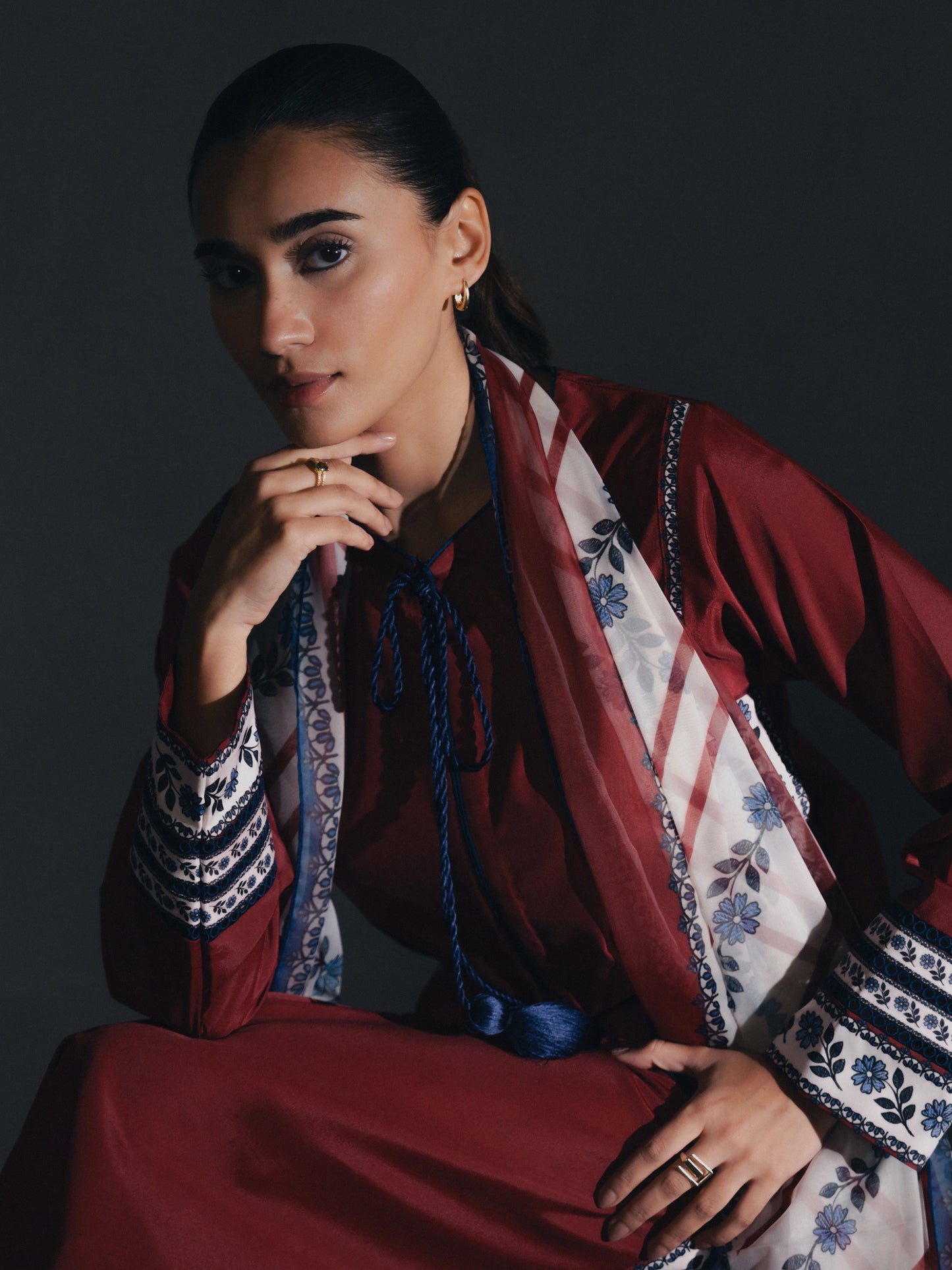 Maroon Bloom 3-Piece Printed Suit (Stitched)