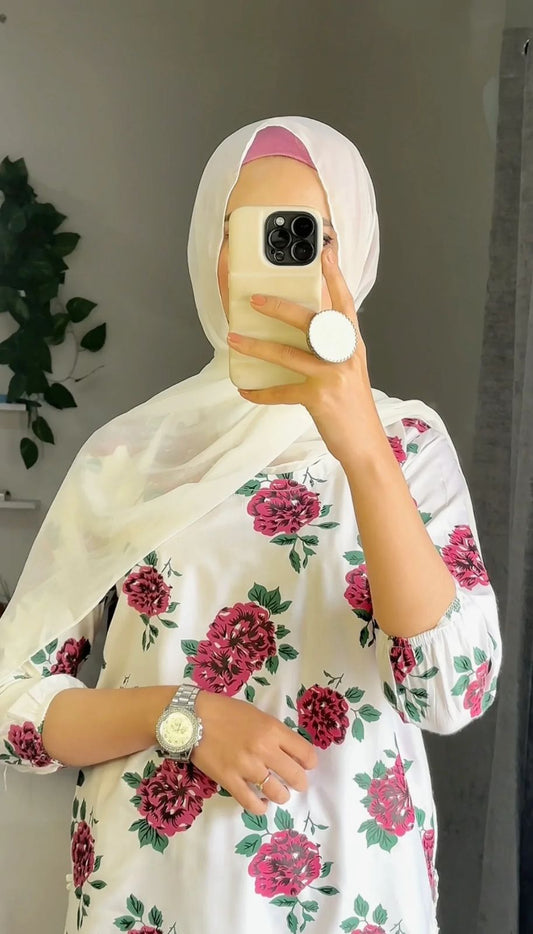 GULAB PRINT 3PCS Suit in Block Print on Lenin Fabric