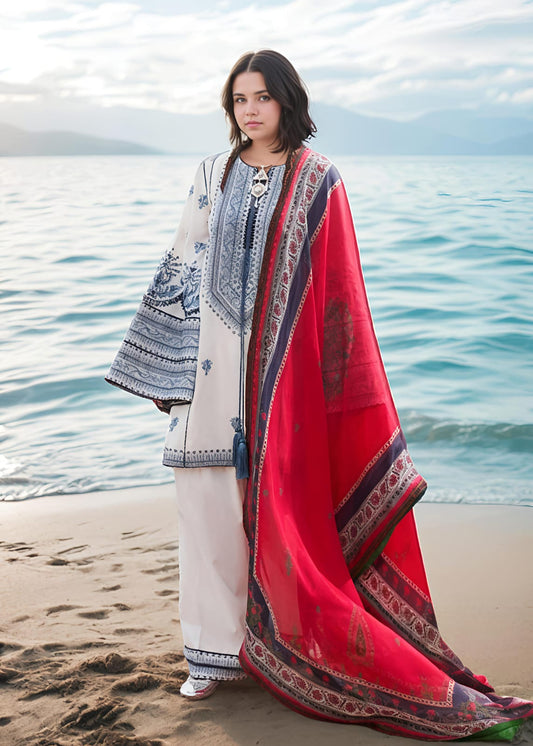 White Lawn Cotton Embroidered Kurta Set with Plazzo β Women