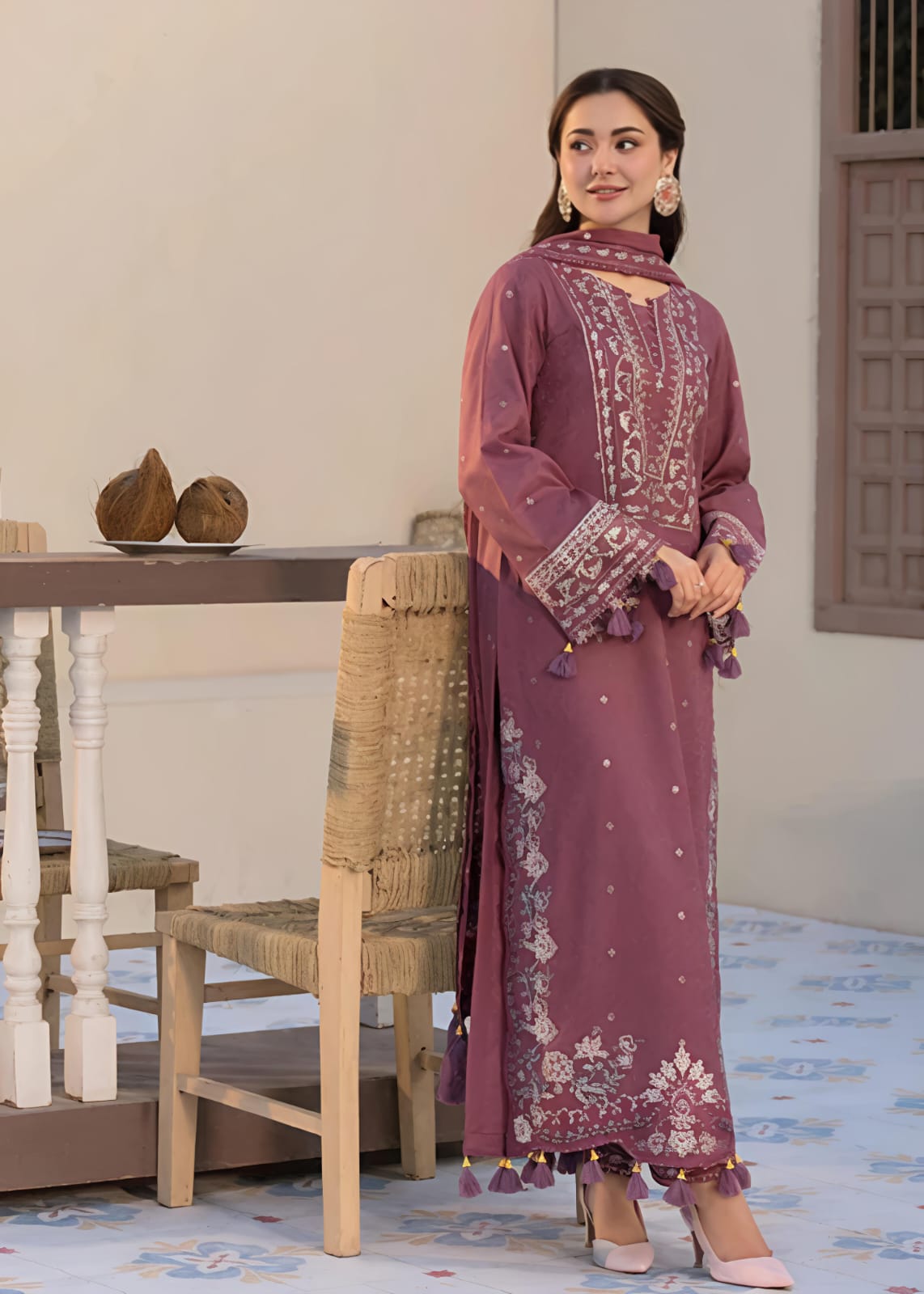 Zinnia Pink Embroidered 3-Piece Cotton Kurta Set with Chiffon Dupatta