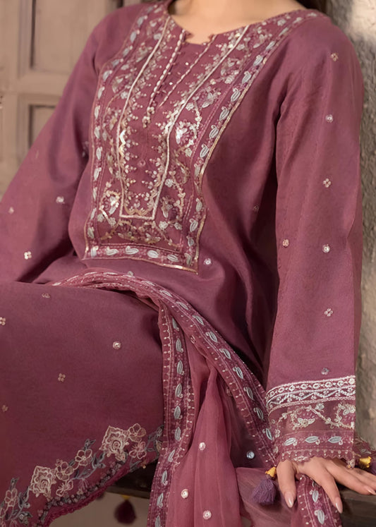 Zinnia Pink Embroidered 3-Piece Cotton Kurta Set with Chiffon Dupatta